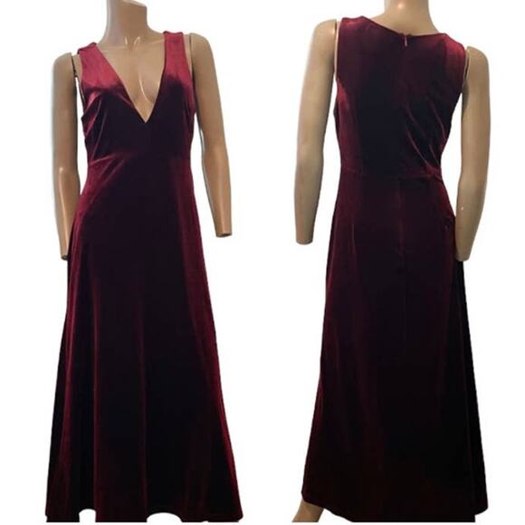 Lulus medium burgundy v neck velvet evening gown cocktail dress D3 4478 - Picture 13 of 13